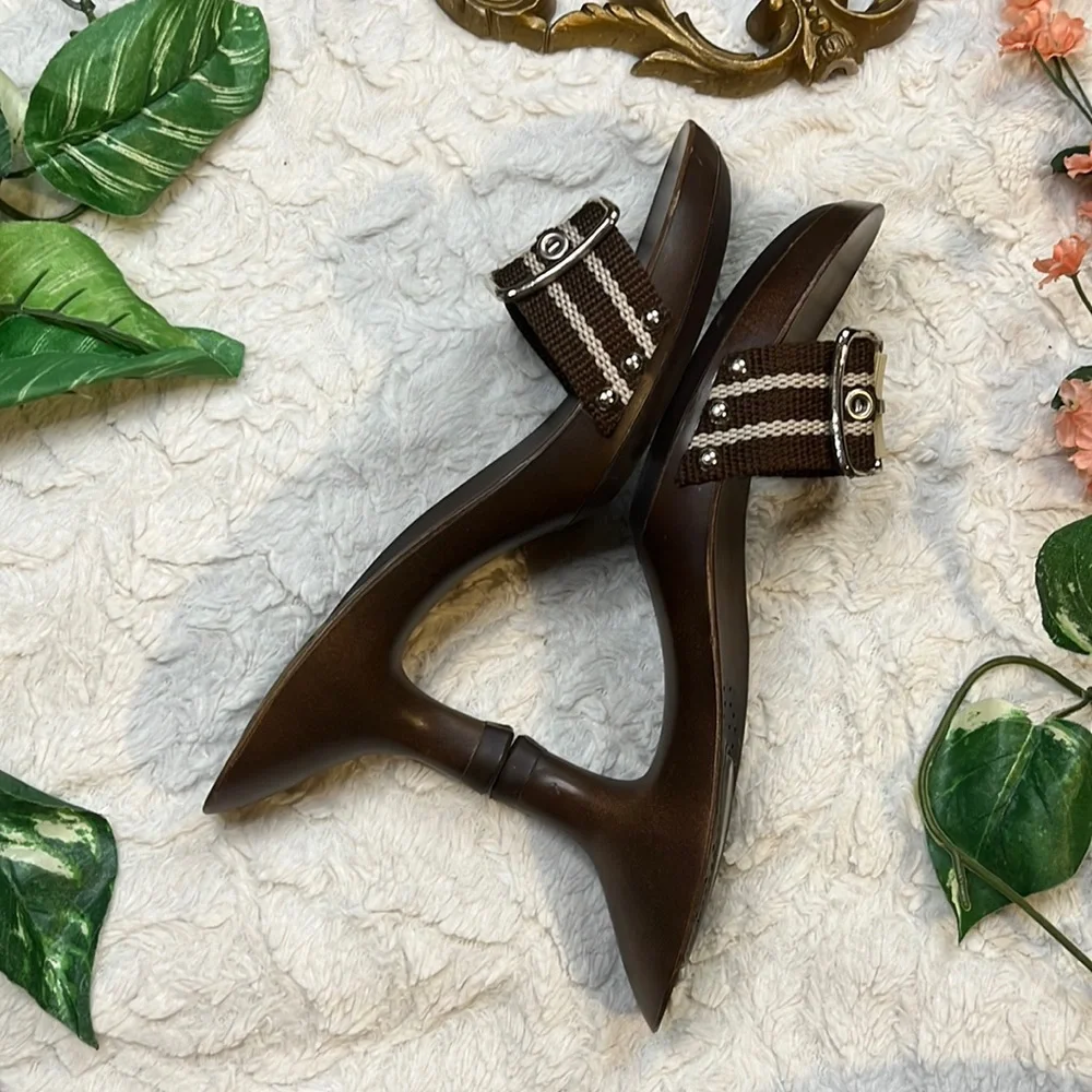 Vintage 90s Y2K LEI Brown Heel Sandals Shoes - Picture 4 of 10